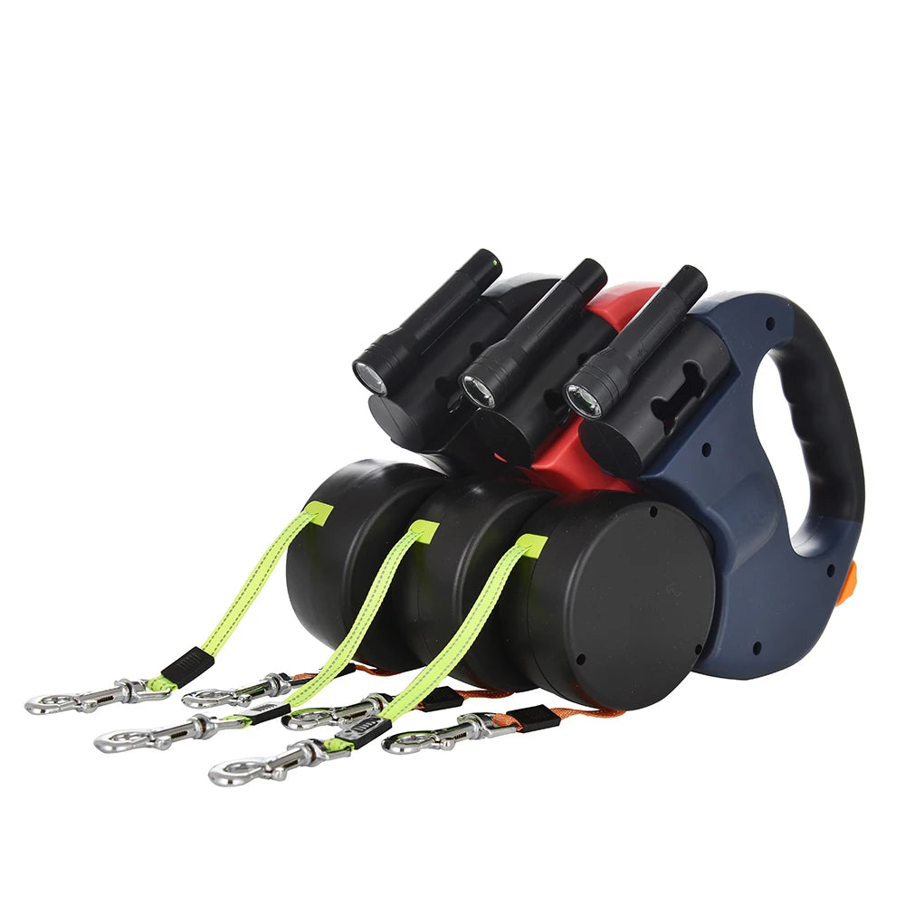 3m Retractable Dual Dog Leash – Reflective, No-Tangle with Lights