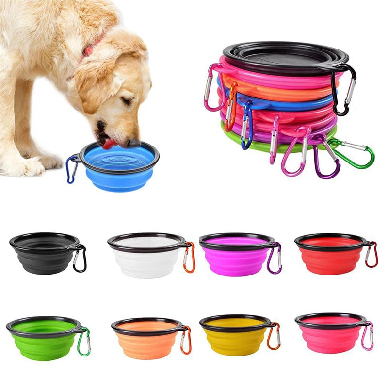 Folding Portable 2-in-1 Silicone Pet Feeder Bowl with Carabiner – Travel Food and Water Dispenser for Dogs and Cats