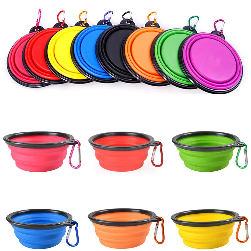 Folding Portable 2-in-1 Silicone Pet Feeder Bowl with Carabiner – Travel Food and Water Dispenser for Dogs and Cats