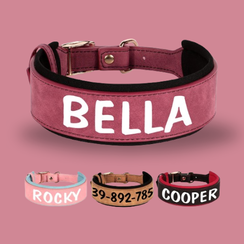 Personalized PU Leather Dog Collar – Wide Padded ID Name Collar🐾