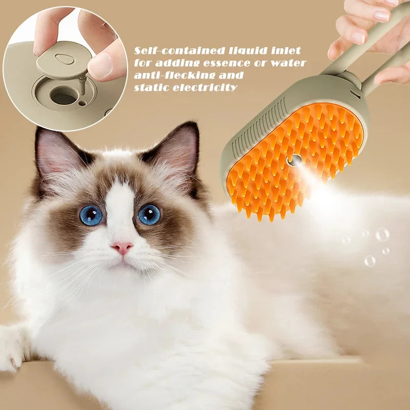 3-in-1 Electric Steamy Grooming Brush – Hair Cleaning, Massaging & Grooming for Cats and Dogs!