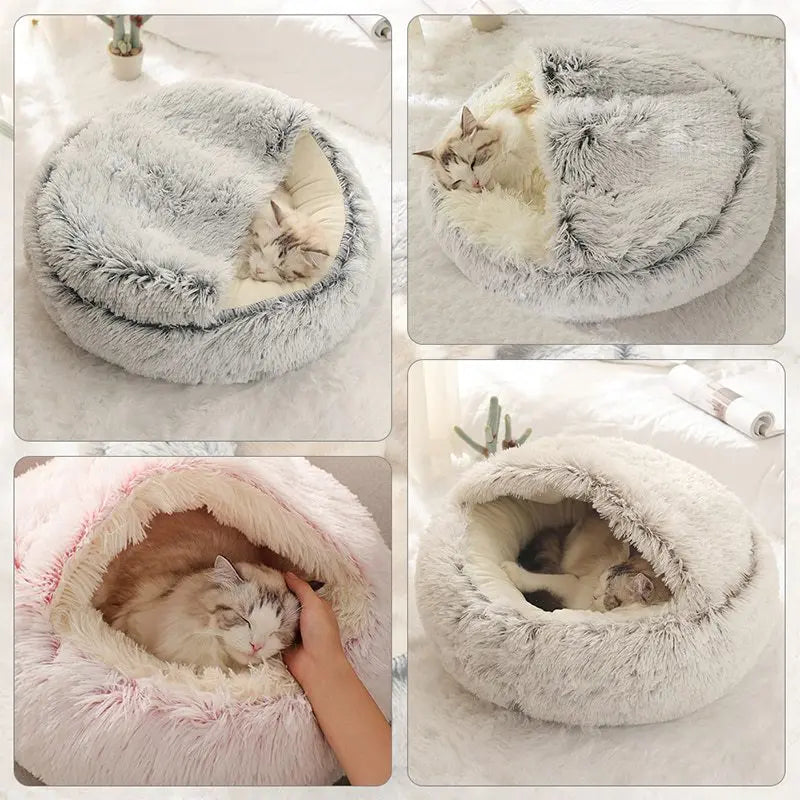 Round Plush Cat Bed – Cozy Sleeping Nest for Cats & Small Dogs