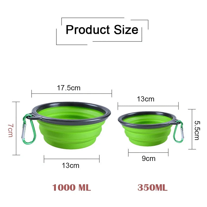 Folding Portable 2-in-1 Silicone Pet Feeder Bowl with Carabiner – Travel Food and Water Dispenser for Dogs and Cats