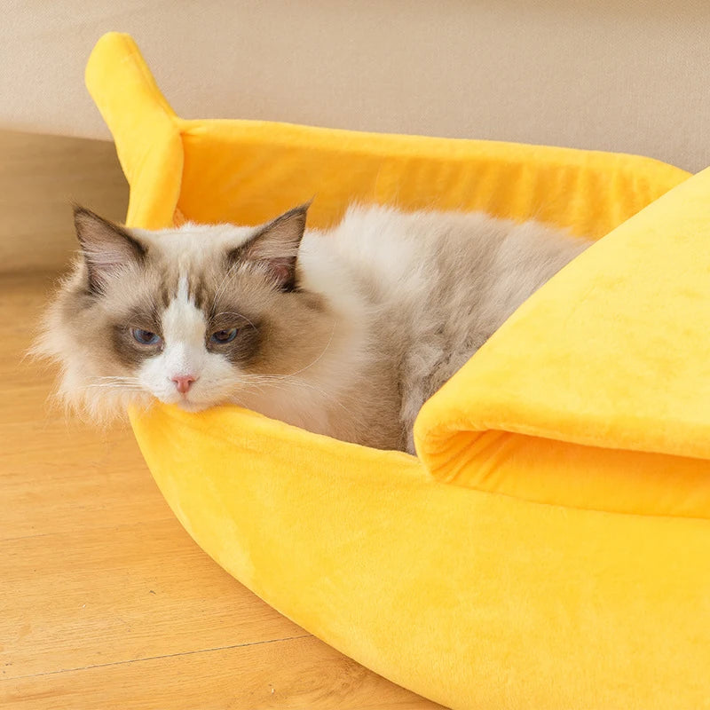 Banana Cat Bed – Cozy, Cute, and Portable Pet House for Cats and Small Dogs!