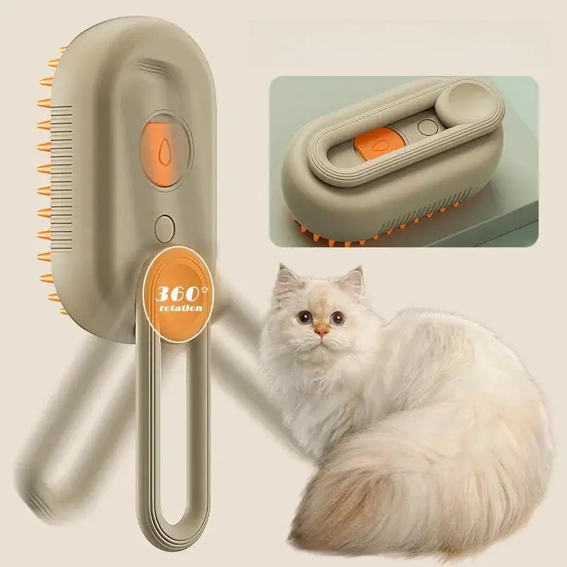 3-in-1 Electric Steamy Grooming Brush – Hair Cleaning, Massaging & Grooming for Cats and Dogs!