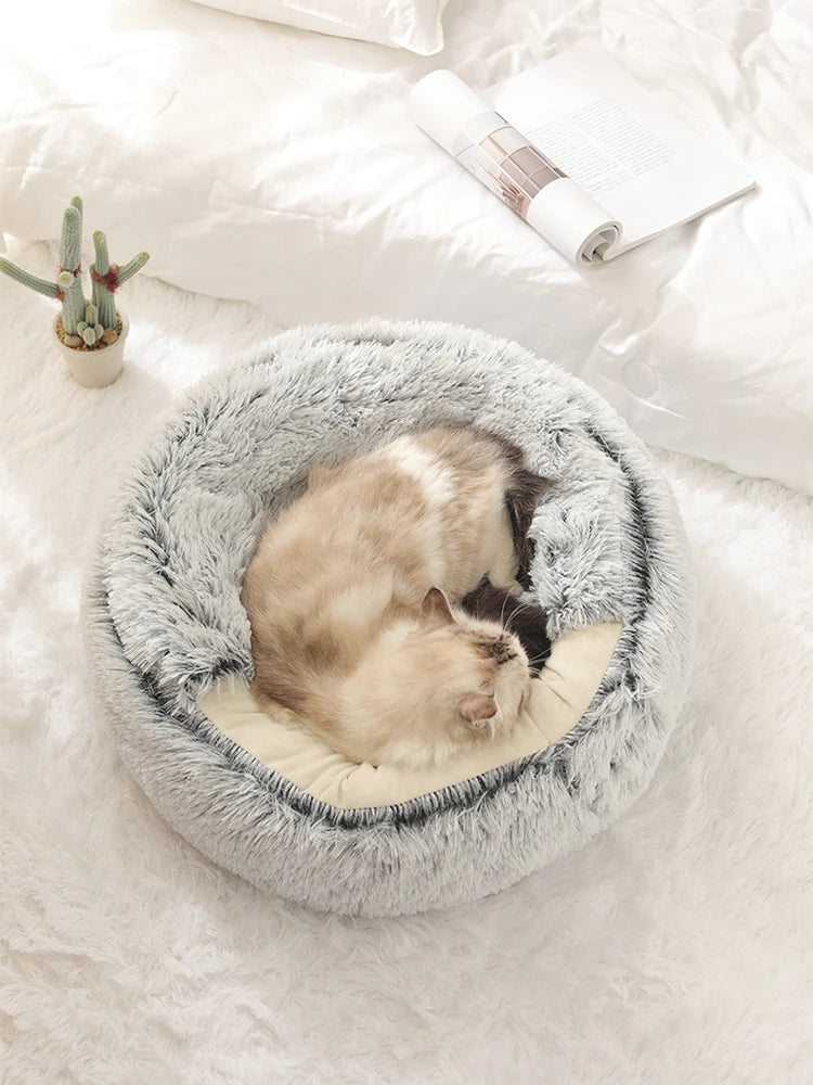 Round Plush Cat Bed – Cozy Sleeping Nest for Cats & Small Dogs