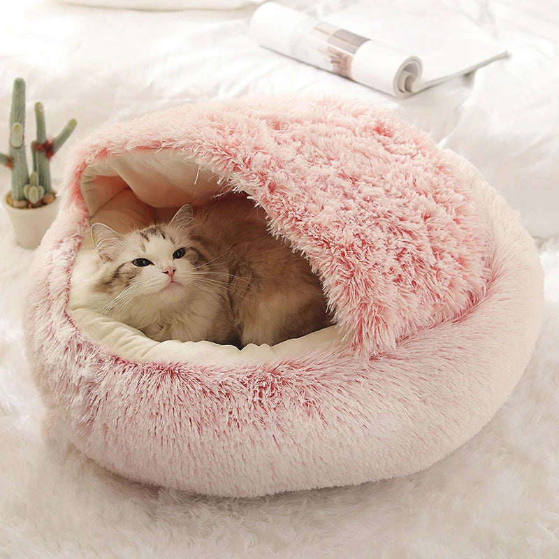 Round Plush Cat Bed – Cozy Sleeping Nest for Cats & Small Dogs