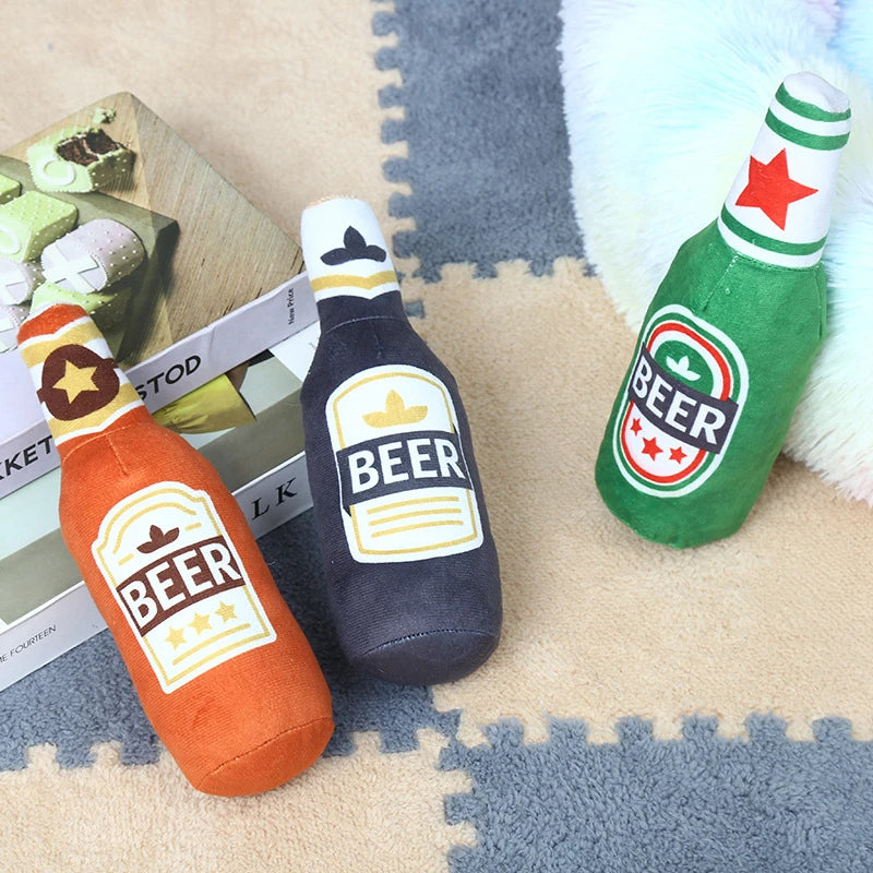 Dog Plush Squeaky Toy – Beer Bottle Shape for Interactive Play and Fun