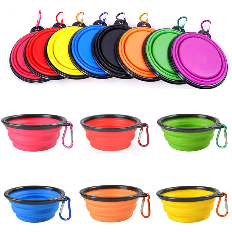 Folding Portable 2-in-1 Silicone Pet Feeder Bowl with Carabiner – Travel Food and Water Dispenser for Dogs and Cats