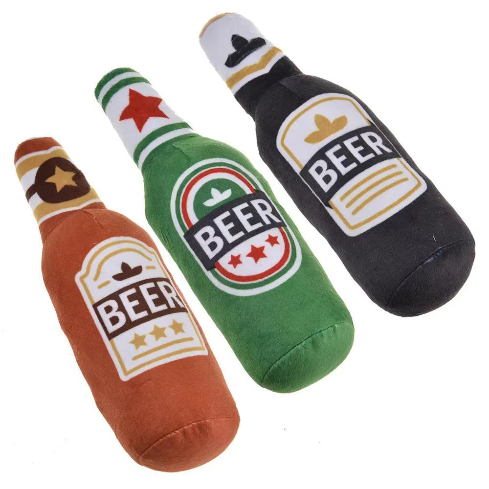 Dog Plush Squeaky Toy – Beer Bottle Shape for Interactive Play and Fun